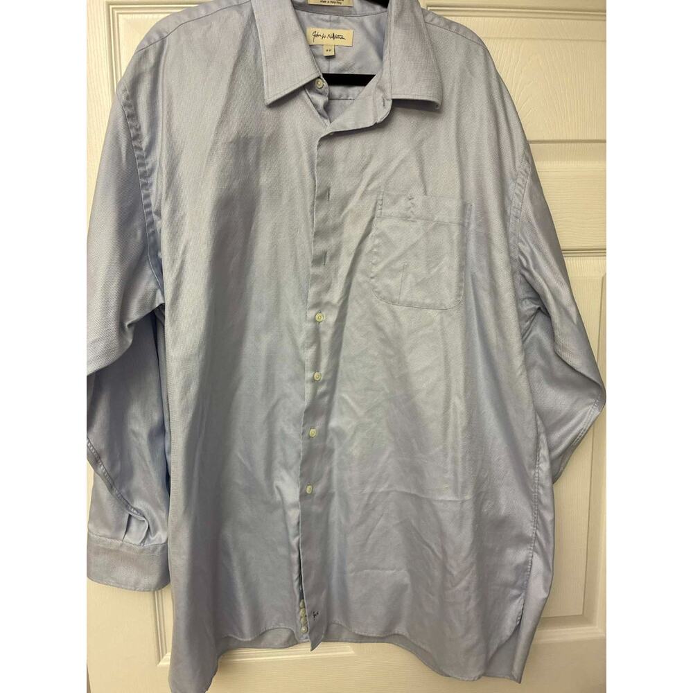 John W. Nordstrom Men's 19 37 Light Blue Dress Shirt Cotton Austria Fabric